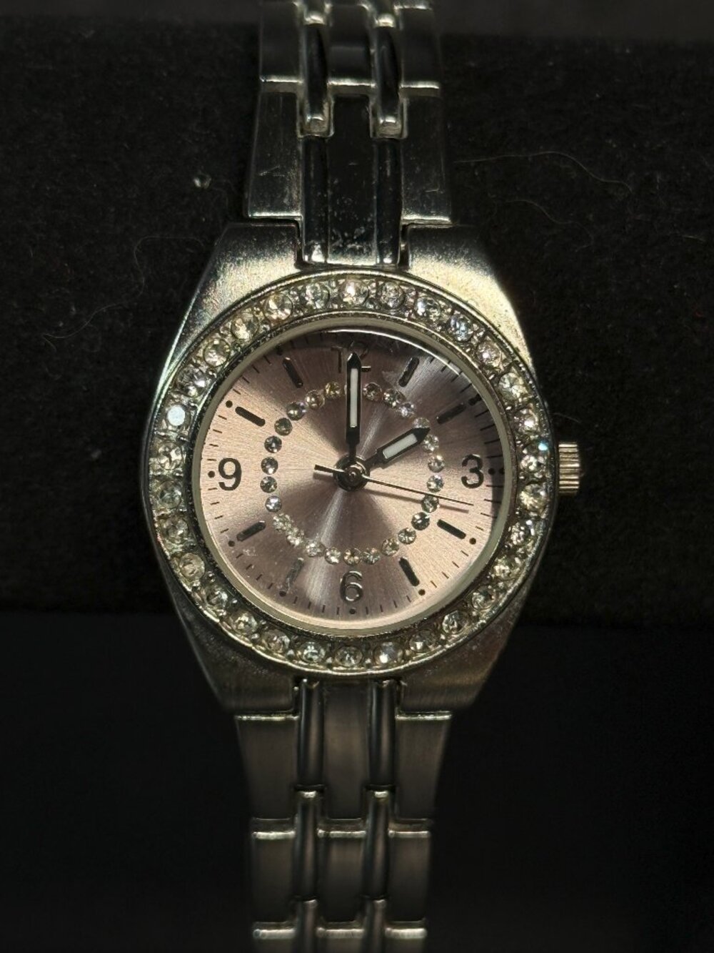 Pink Dial Crystal Bezel Quartz Watch Japan Movt Stainless Back New Battery